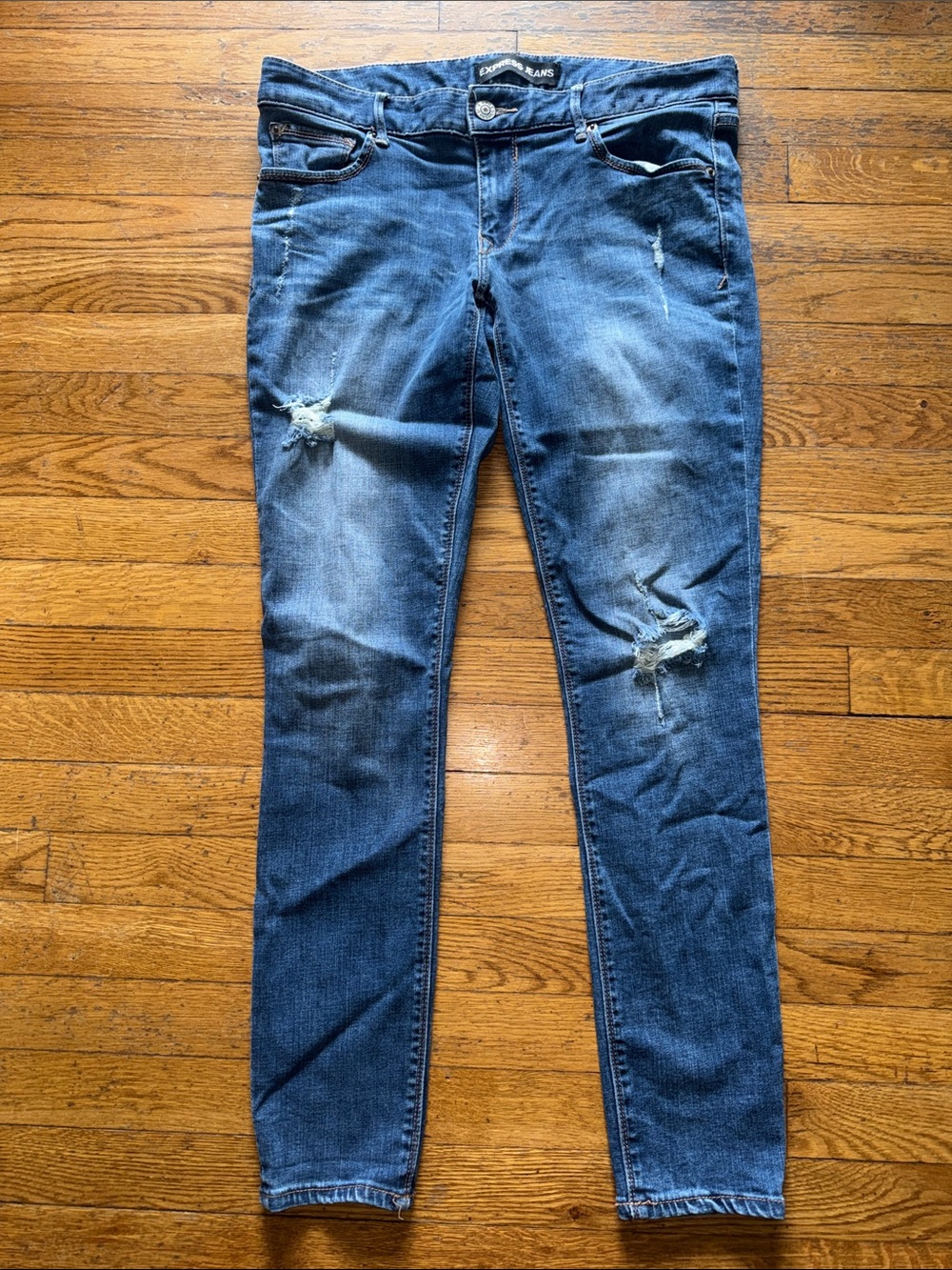 Express Women's Skinny Ripped Jeans - Blue Wash